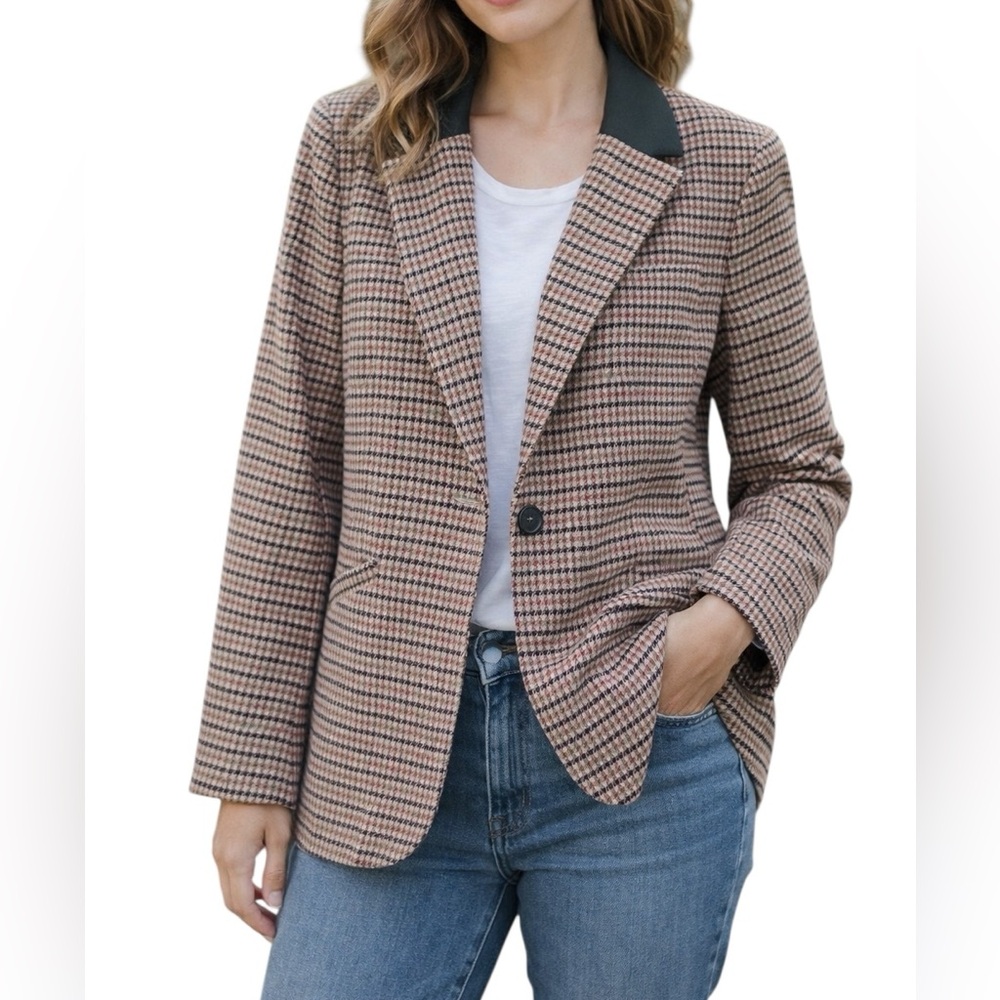 Tron By Ronny Kobo classic Houndstooth Blazer beige green
